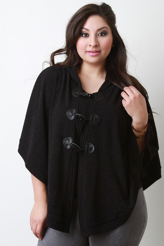 Hooded Knit Toggle Poncho