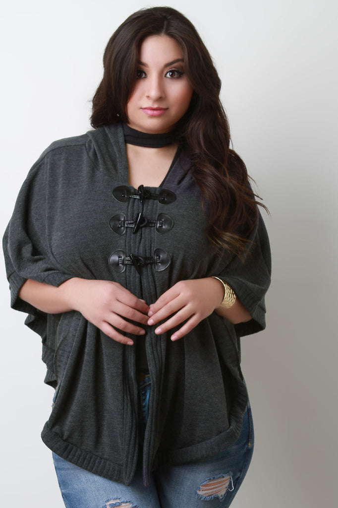 Hooded Knit Toggle Poncho