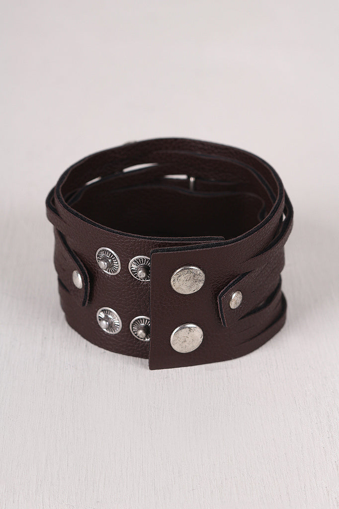 Ornate Etched Leather Slit Bracelet
