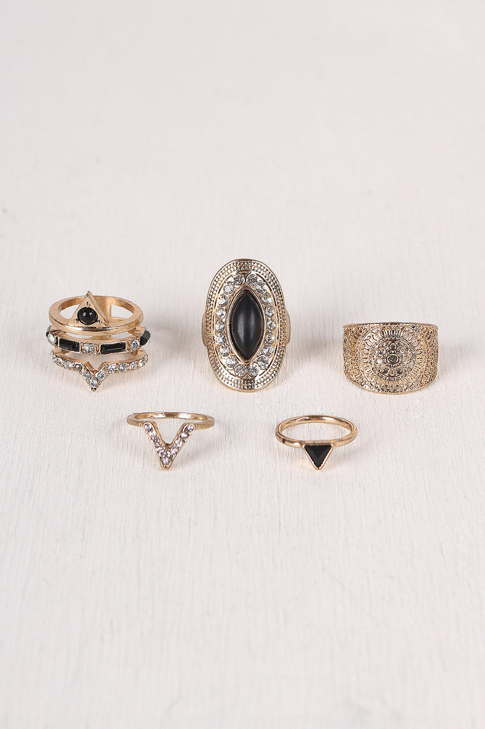 Etched Faux Stone Ring Set