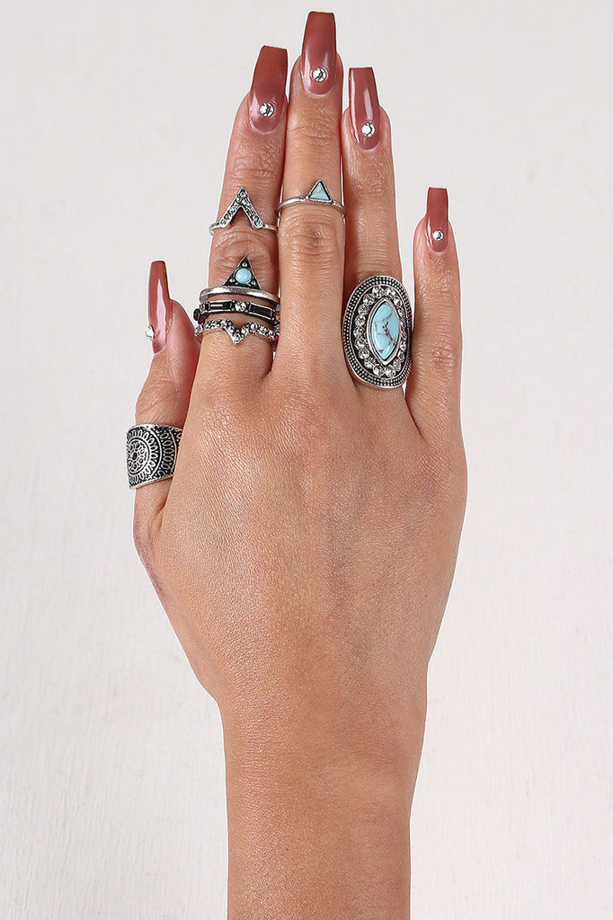 Etched Faux Stone Ring Set