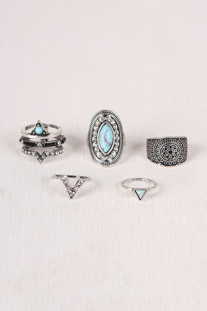 Etched Faux Stone Ring Set