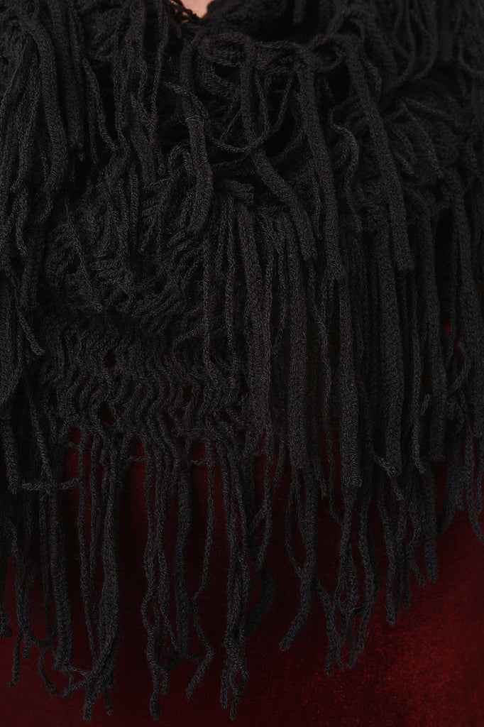 Loose Knit Fringe Hem Infinity Scarf