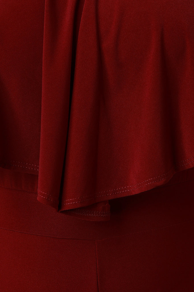 V Neck Ruffle Trim Wide Leg Jumpsuit