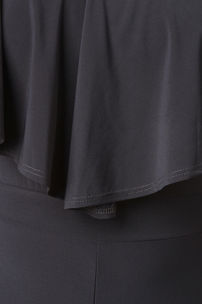 V Neck Ruffle Trim Wide Leg Jumpsuit