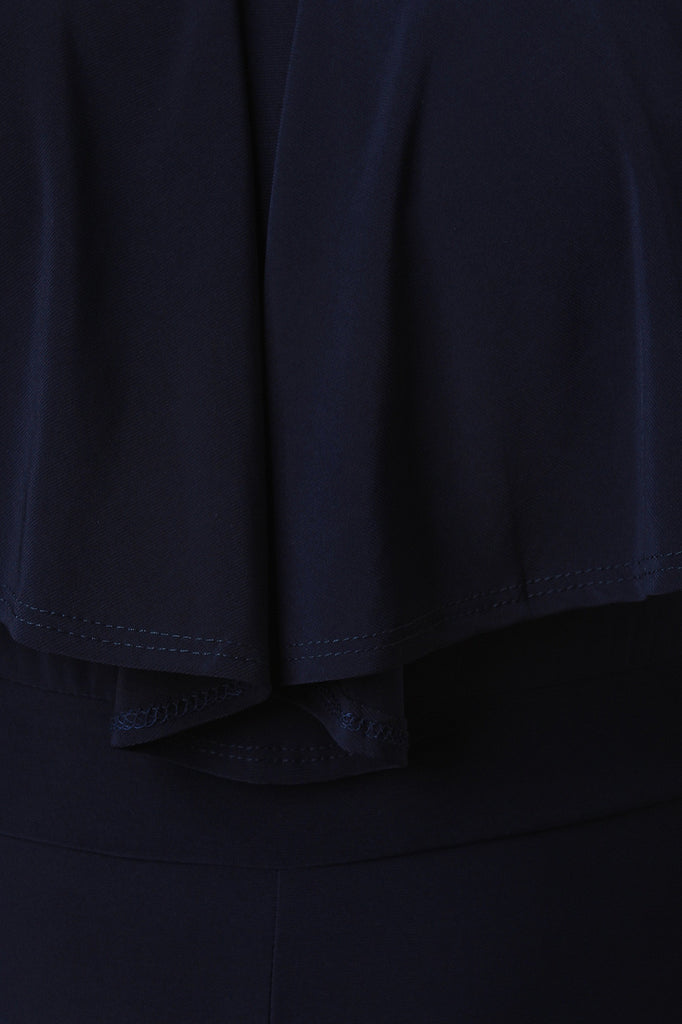 V Neck Ruffle Trim Wide Leg Jumpsuit