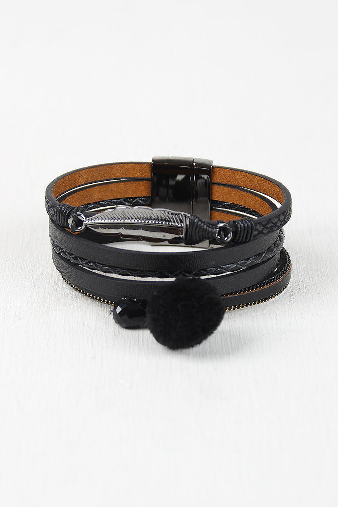 Vegan Leather Multi Band Cuff Bracelet