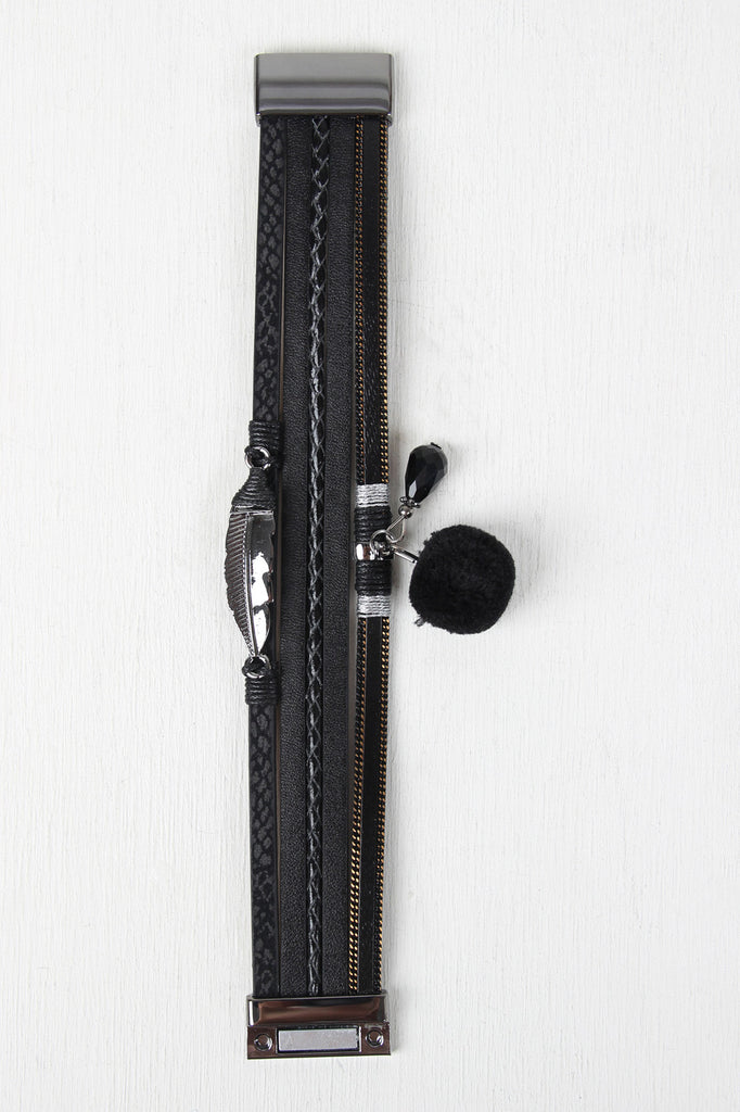 Vegan Leather Multi Band Cuff Bracelet