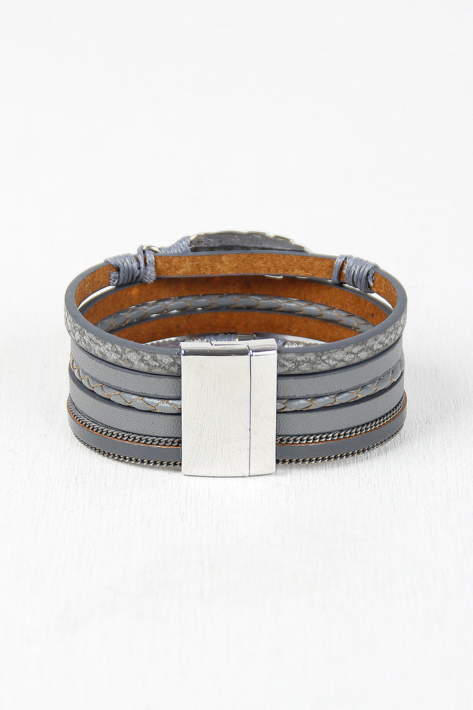 Vegan Leather Multi Band Cuff Bracelet