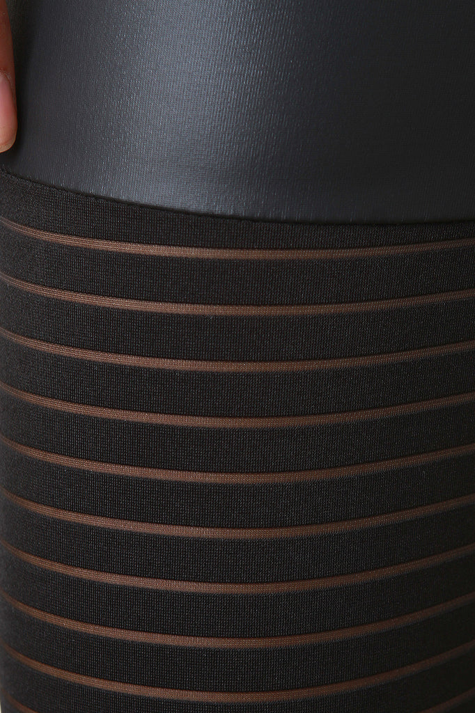 Vegan Leather illusion Mesh Stripe High Waist Leggings