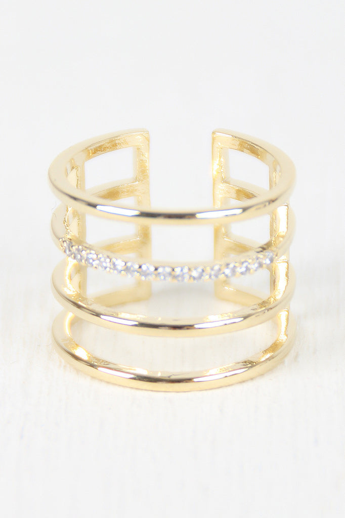 Four Bar Split Rhinestones Ring