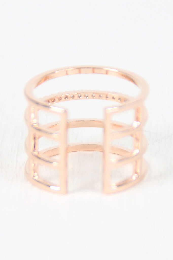 Four Bar Split Rhinestones Ring
