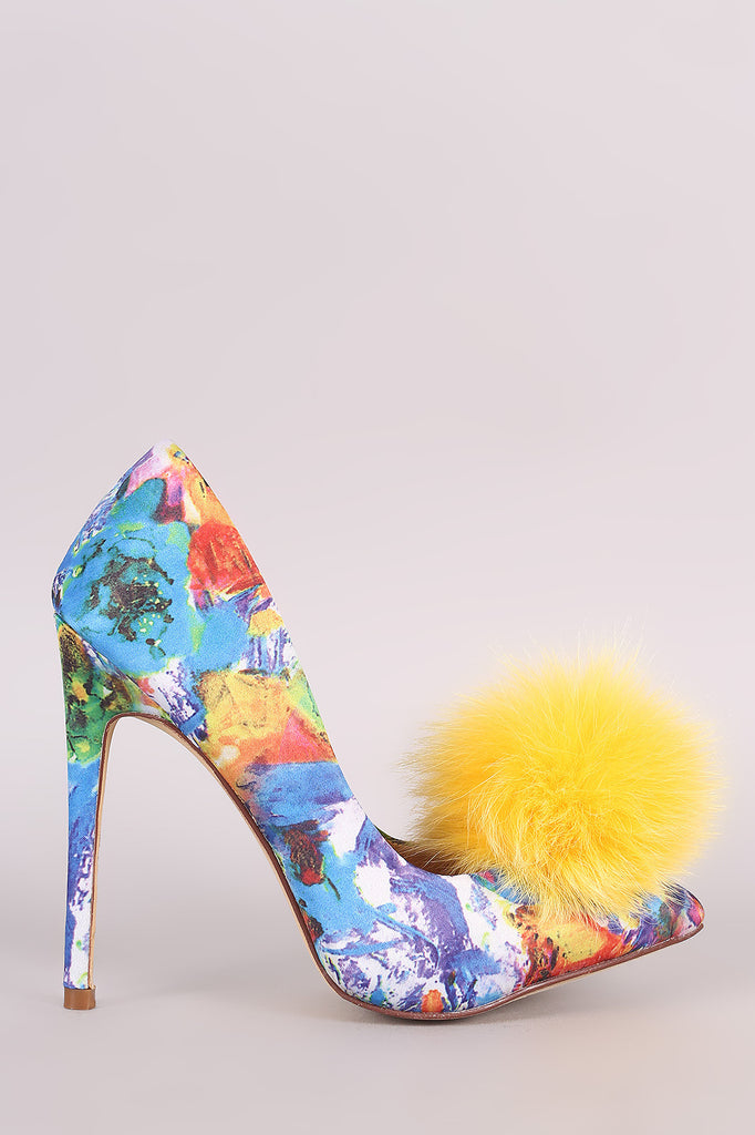 Pom Pom Abstract Print Pointy Toe Stiletto Pump