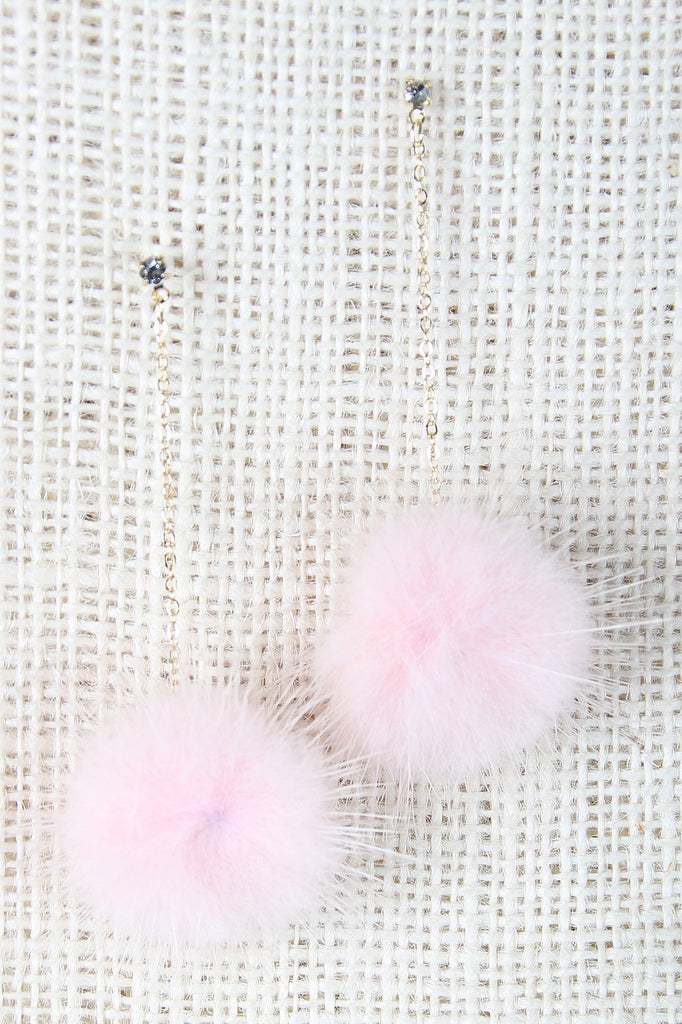 Dangle Pom Pom Rhinestone Earring