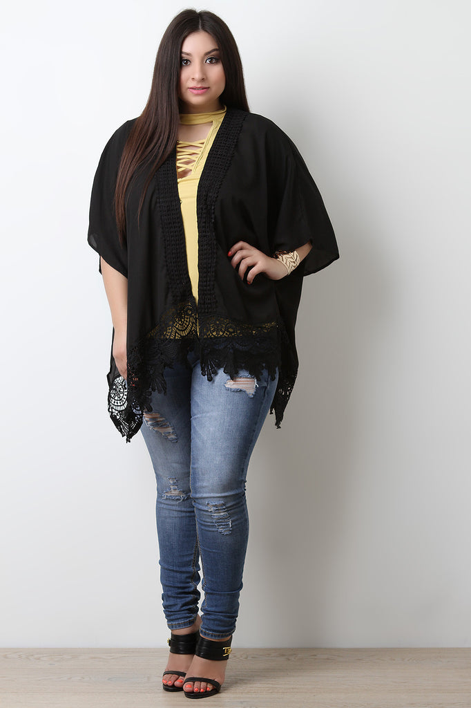 Semi-Sheer Chiffon Crochet Cardigan
