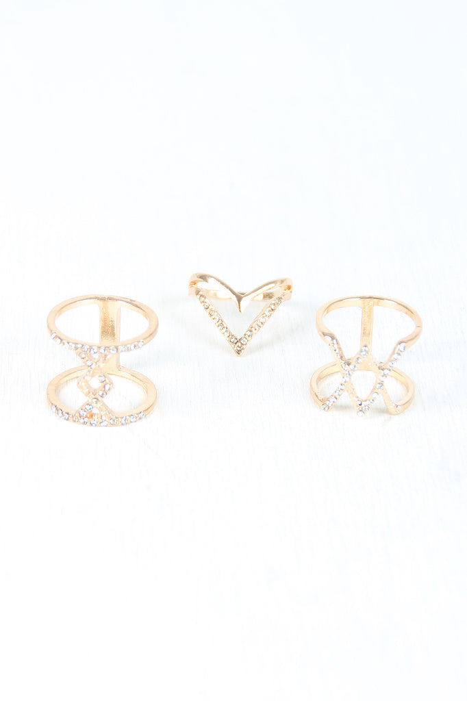 Rhinestone Pattern Ring Set