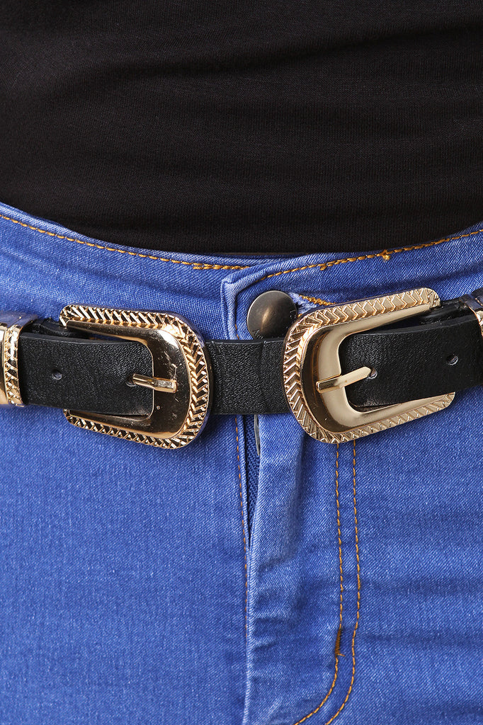 Etched Double Buckle Belt