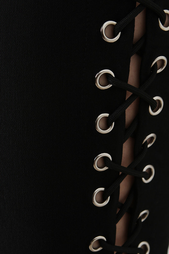 Open Side Grommet Lace-Up Solid Pants