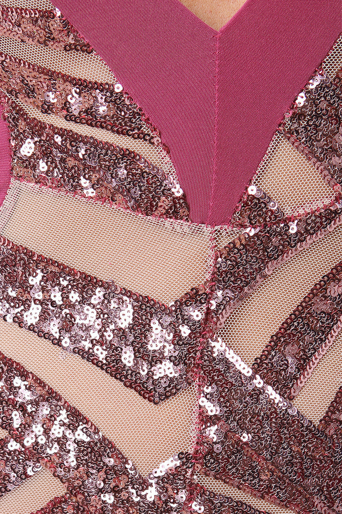 Chevron Sequin Plunging V-Neck Jumpsuit