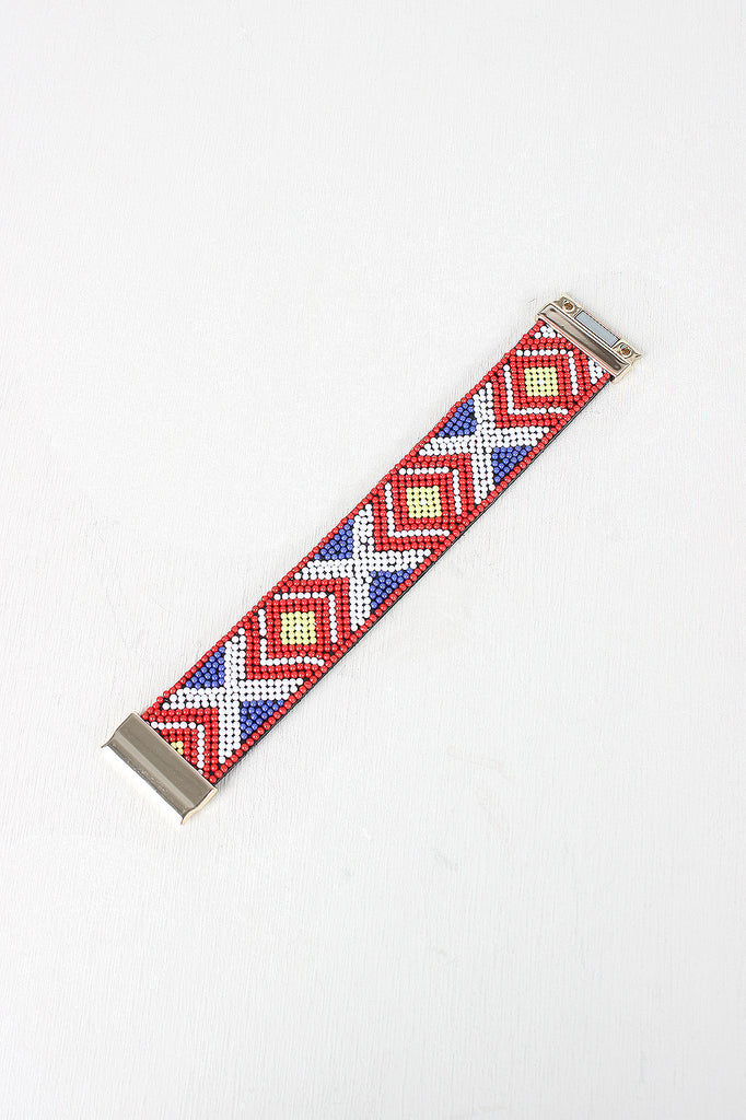 Beaded Pattern Band Cuff Bracelet