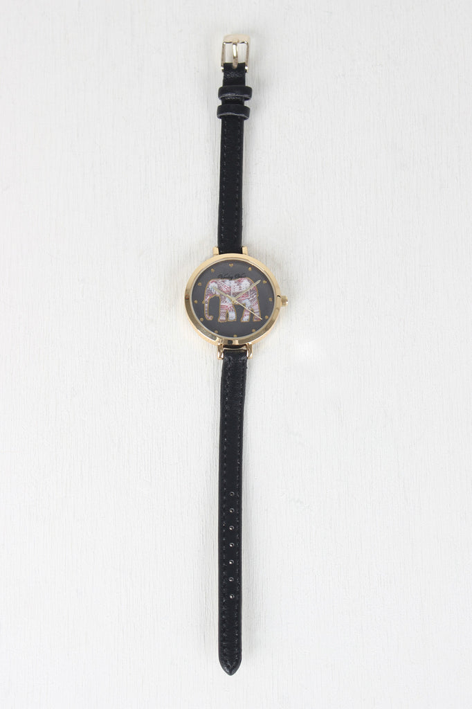 Thin Strap Etched Elephant Watch