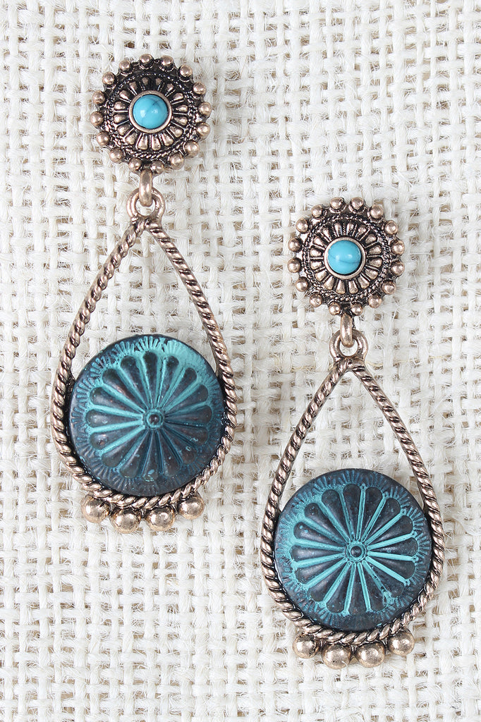 Casted Circle Etched Teardrop Earrings