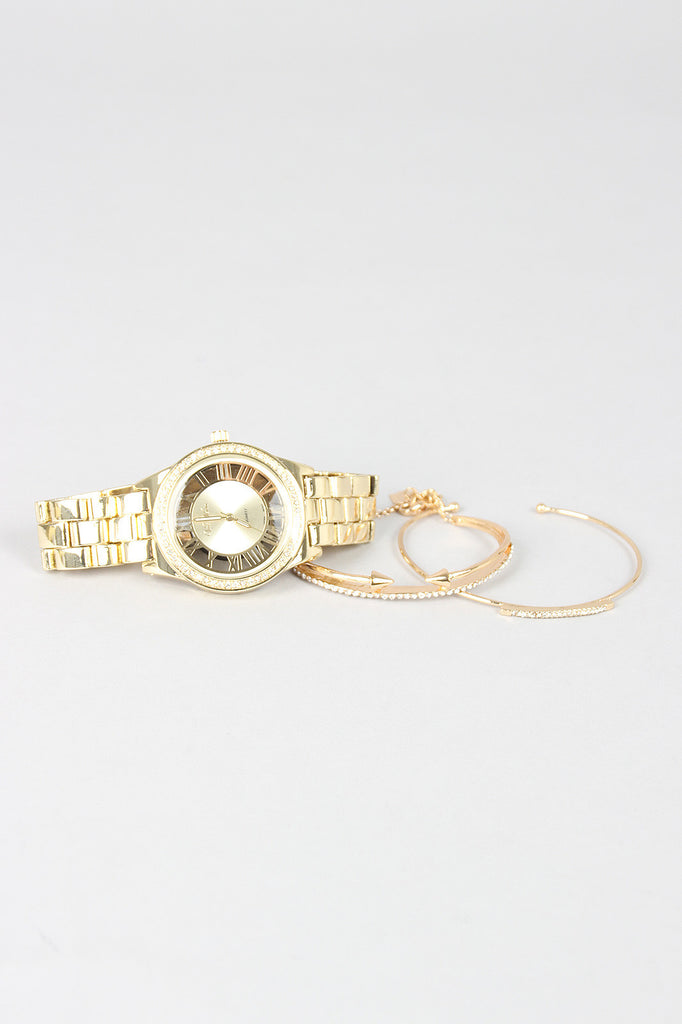 Rhinestone Accent Watch and Bracelet Set