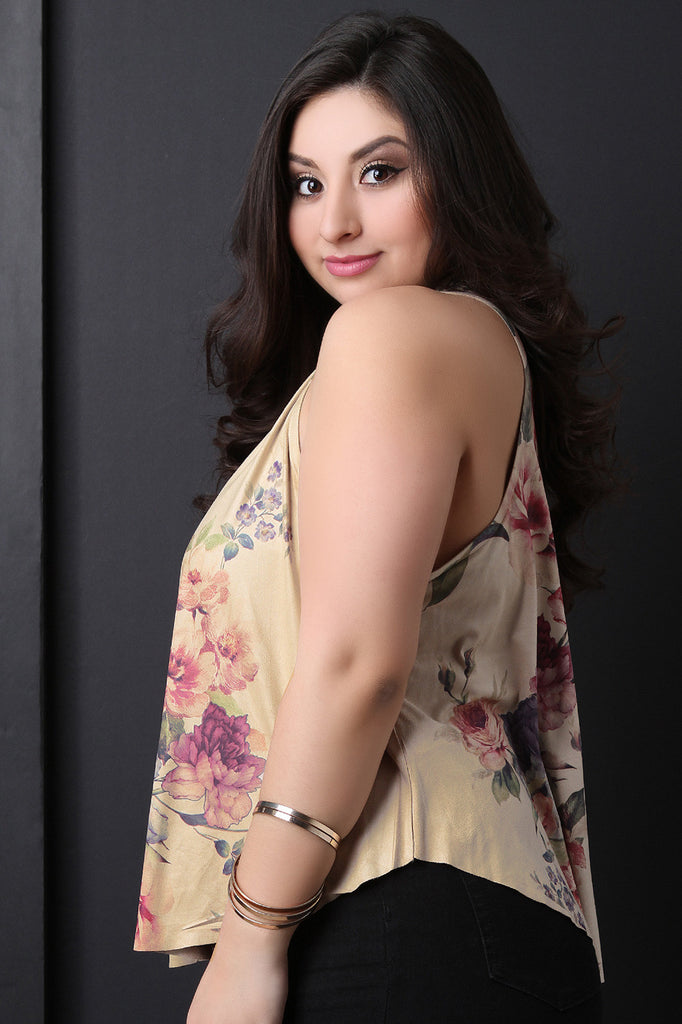 Vegan Suede Floral Sleeveless Top
