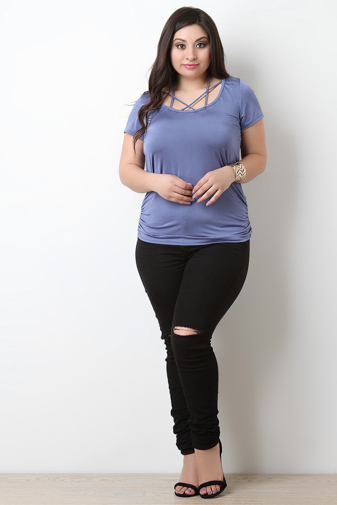 Smooth Satin Cinched Detail Strappy Caged Top