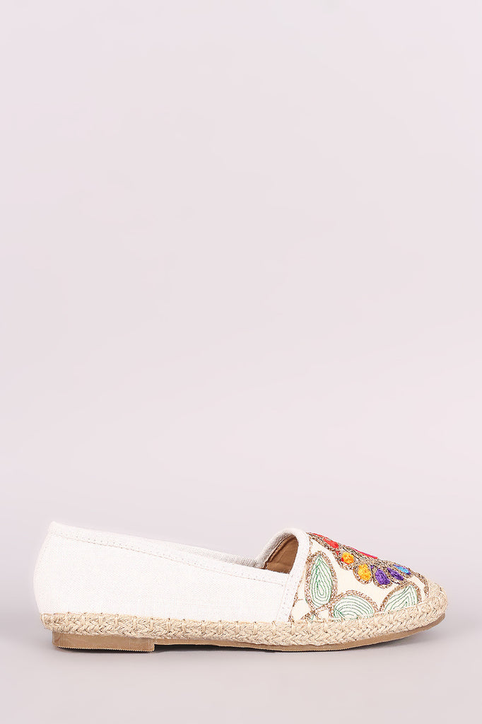 Embroidery Linen Espadrille Slip-On Flat