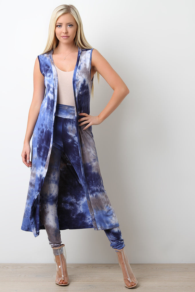 Sleeveless Tie Dye Long Line Cardigan