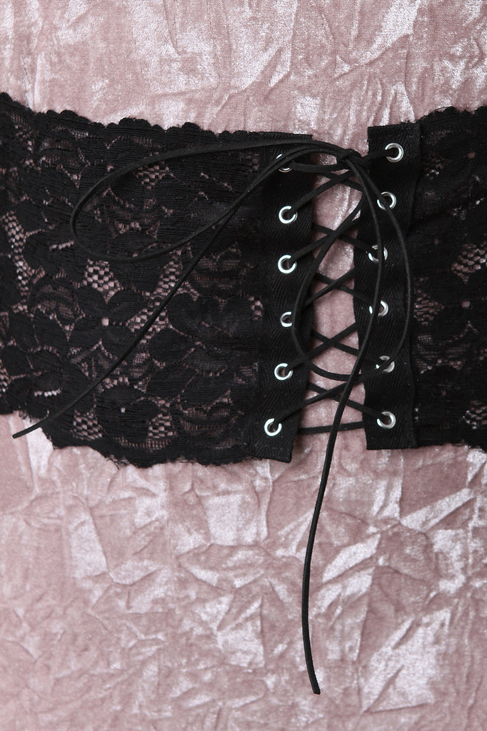 Velvet Sleeveless Lace Corset Midi Dress