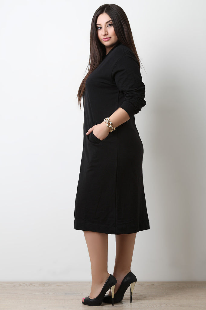 Zippered Front Pocket Sweater Midi Dress