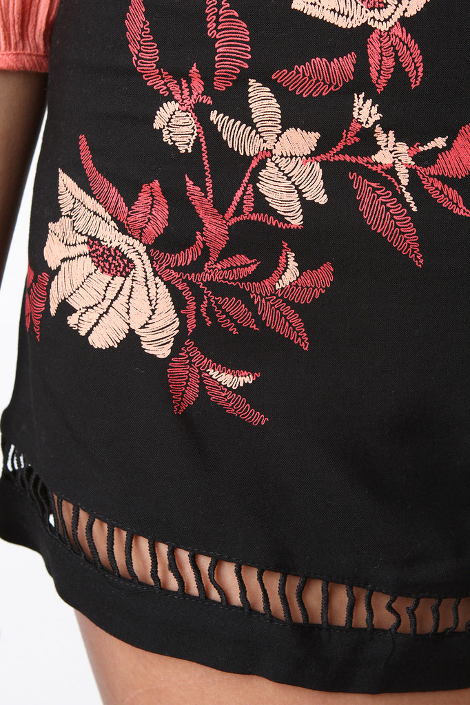 Floral Caged Hem Shorts