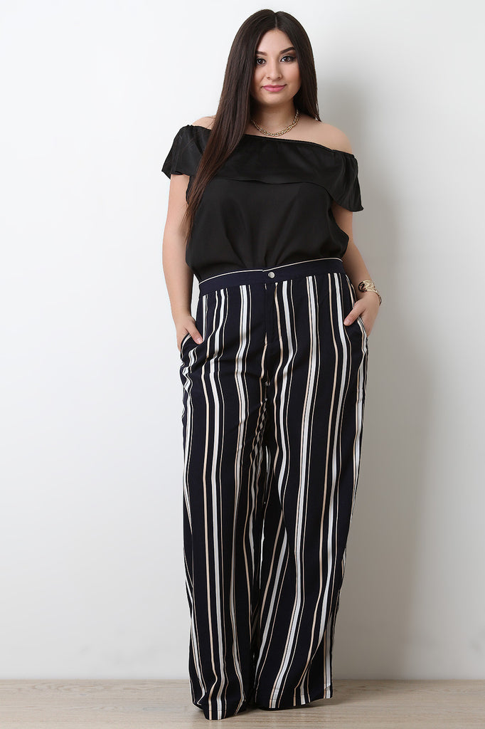 Striped High Waisted Wide Leg Pants