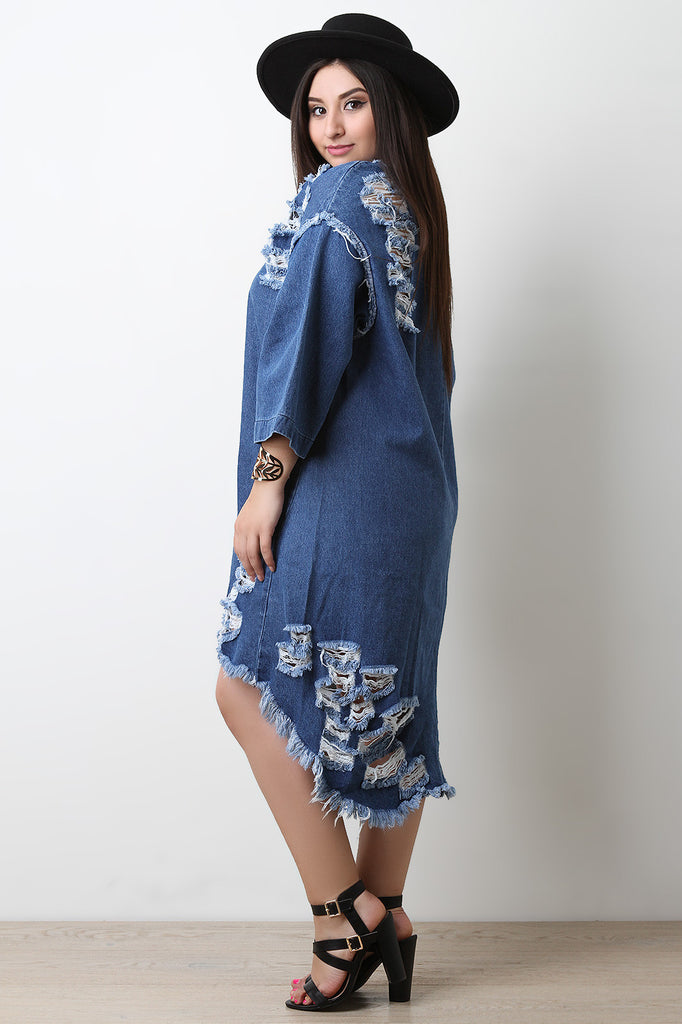 Destroyed Oversized High Low Denim Dress