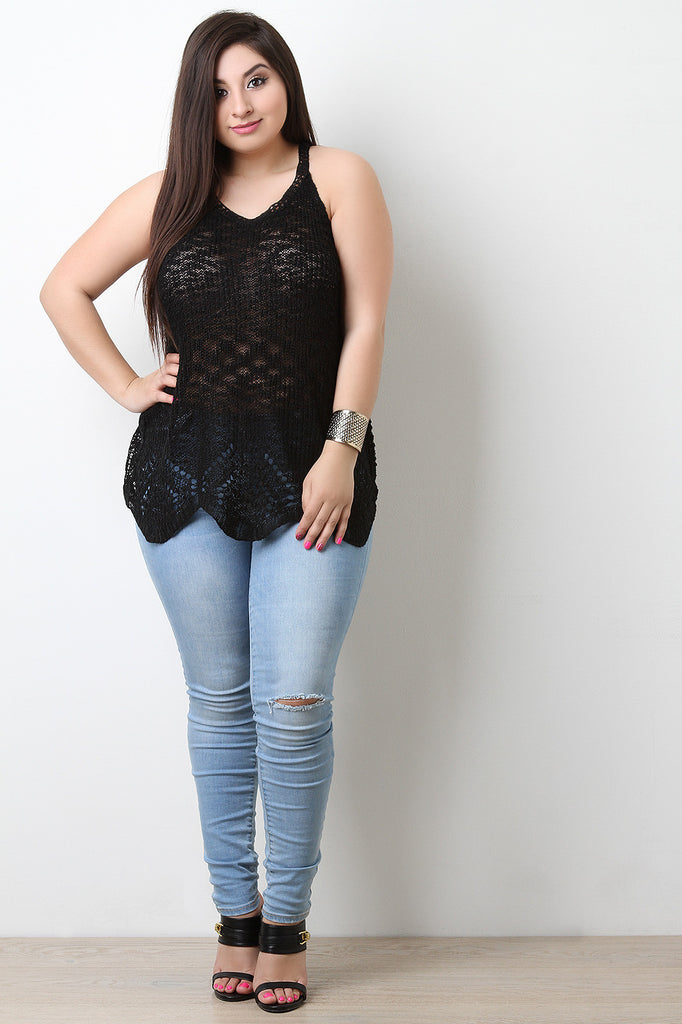 Loose Crochet Knit Sleeveless Racerback Top