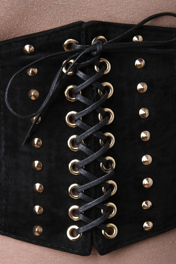 Studded Corset Lace Up Suede Belt
