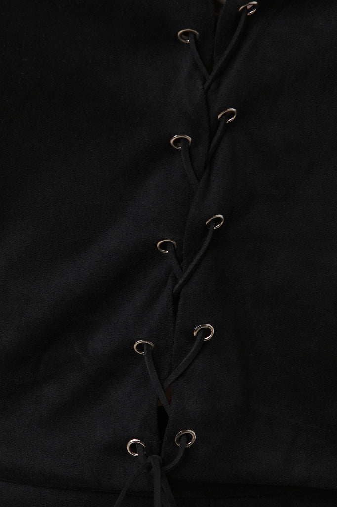 Suede Mock Neck Lace-Up Crop Top