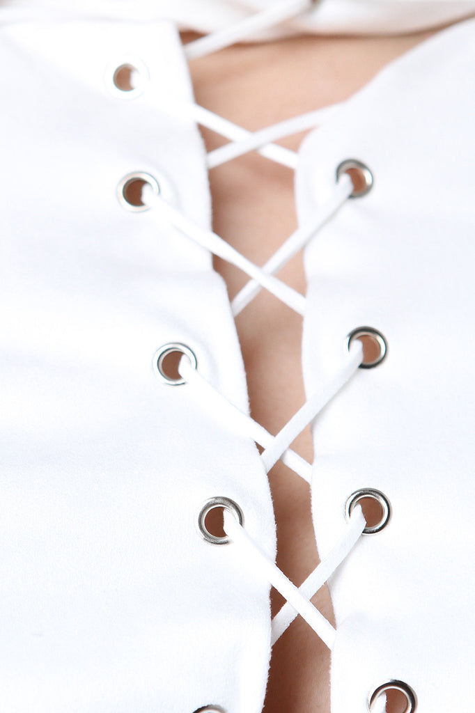 Suede Mock Neck Lace-Up Crop Top