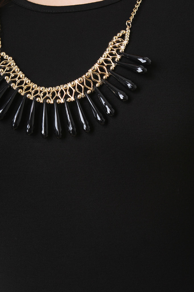 Sharkbite Beaded Necklace Jersey Knit Dress