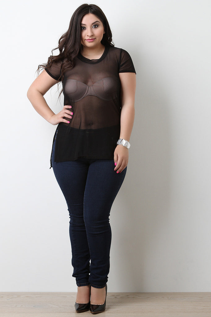 Semi-Sheer Mesh High Low Top