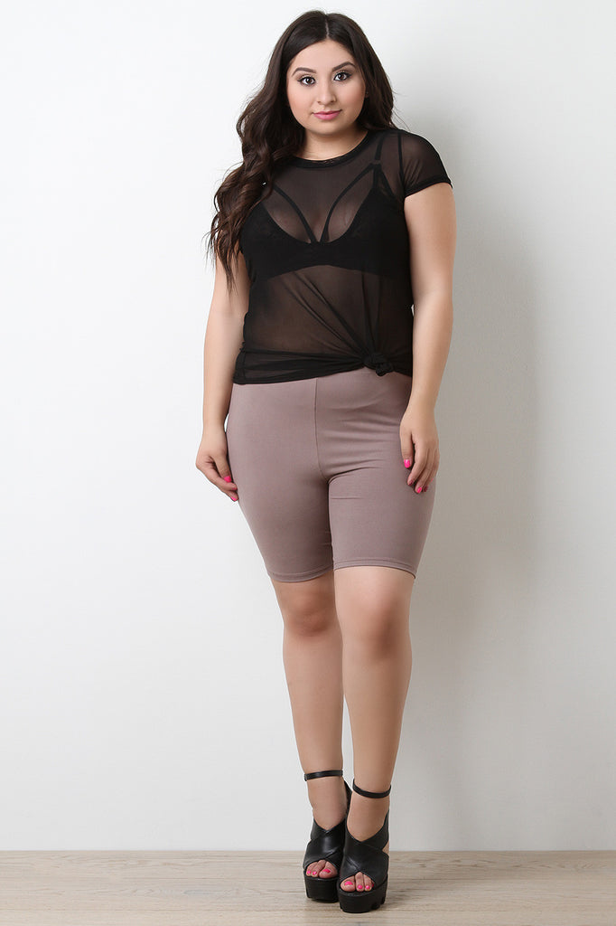 Semi-Sheer Mesh Knotted Hem Top
