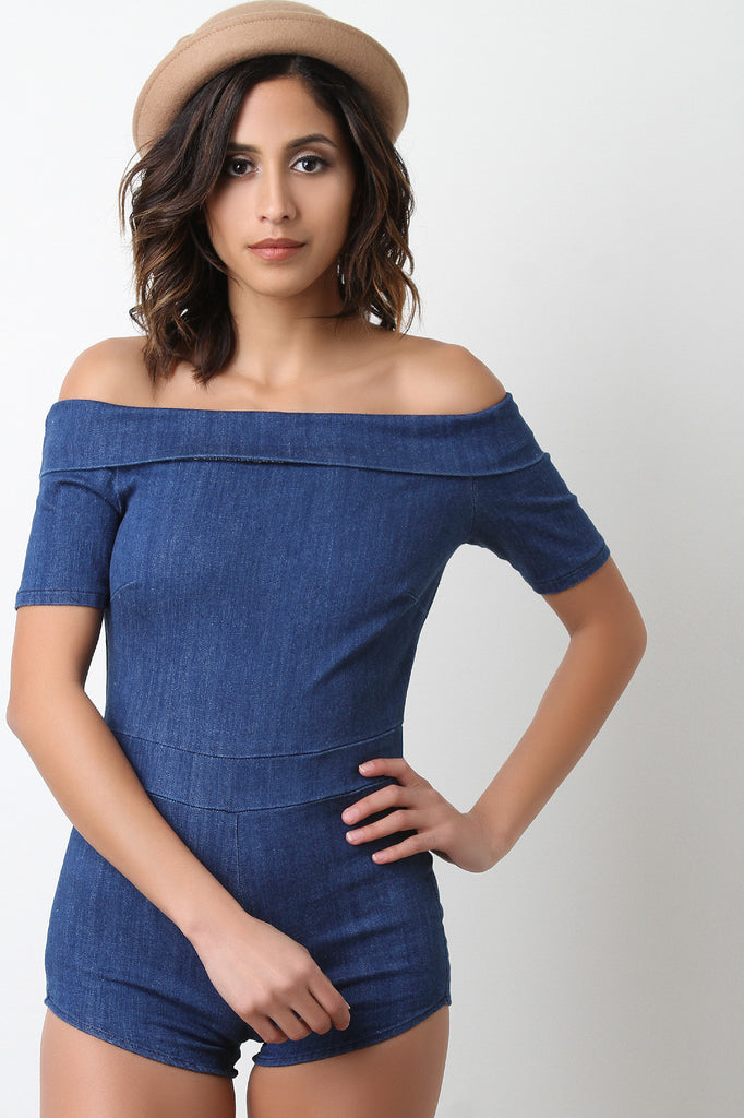 Fold Over Bardot Denim Romper