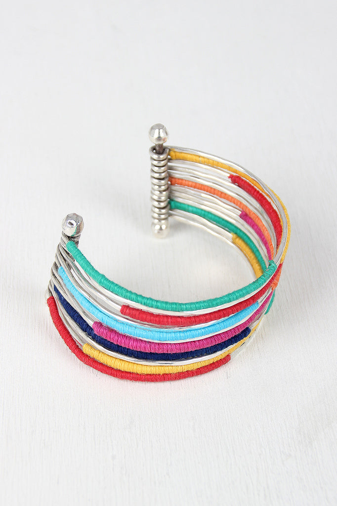 Hammered Wrapped Thread Cuff Bracelet