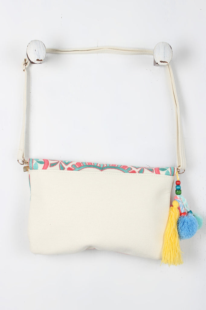 Tassel Pom Pom Embroidered Bag