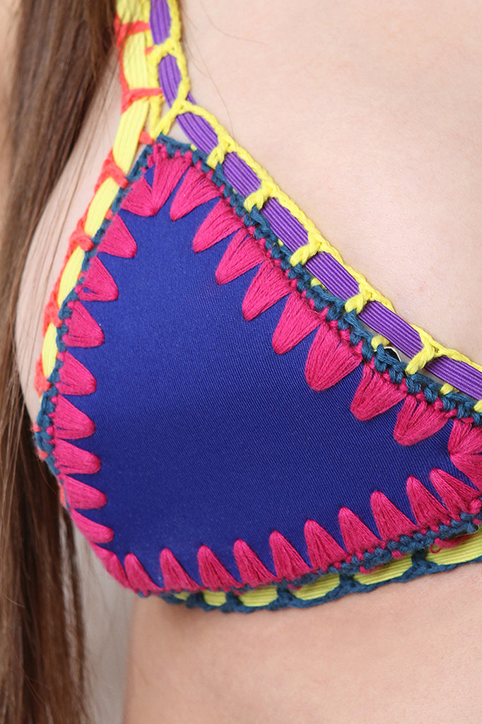 Colorful Whip Stitching Triangle Bikini Set