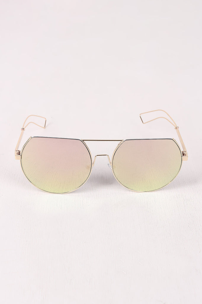 Semi-Rimless Double Bridge Laser Cut Round Sunglasses
