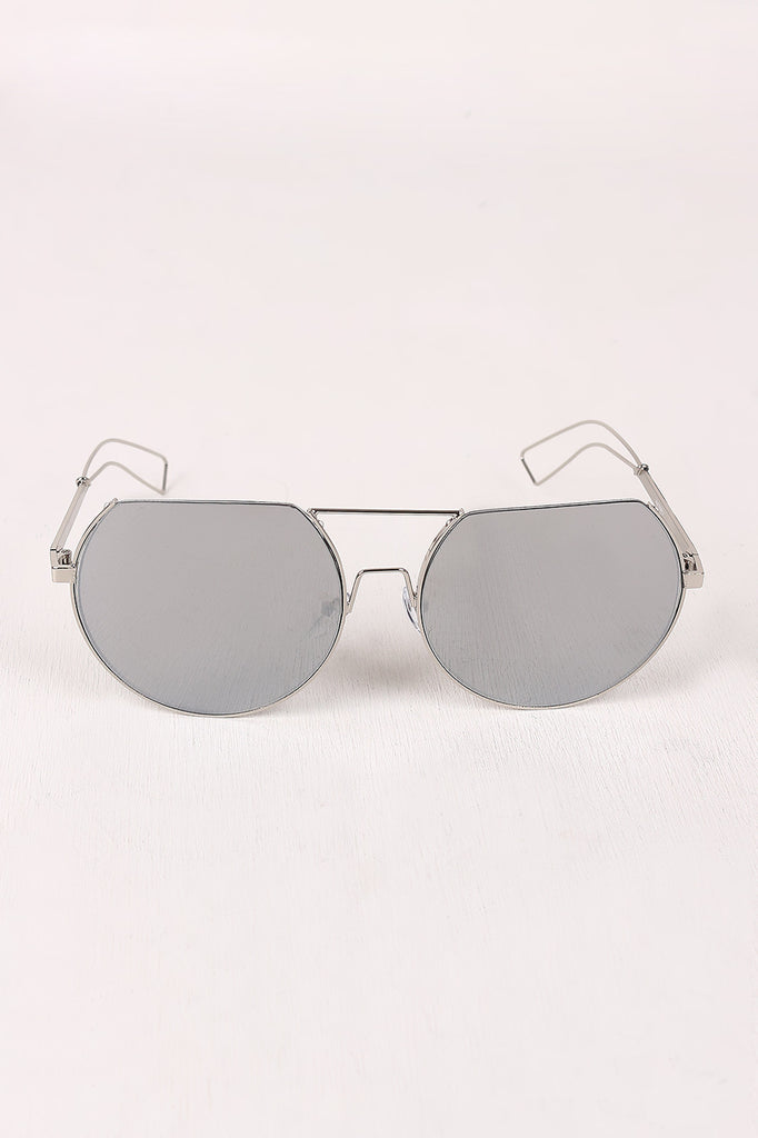 Semi-Rimless Double Bridge Laser Cut Round Sunglasses