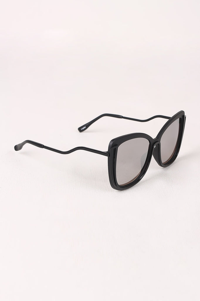 Wavy Arms Metallic Accent Mirrored Butterfly Sunglasses